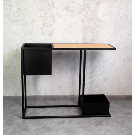 Konsola loftowa z dwiema donicami Verde 100×30 cm – Czarna | nowoczesn
