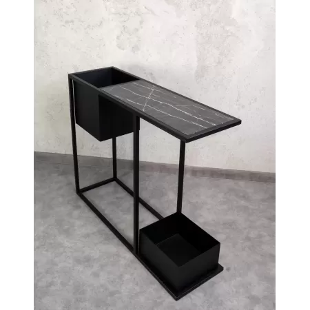 Konsola loftowa z dwiema donicami Verde 100×30 cm – Czarna