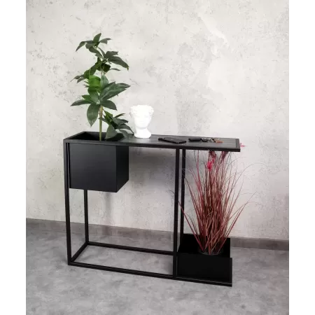 Konsola loftowa z dwiema donicami Verde 100×30 cm – Czarna