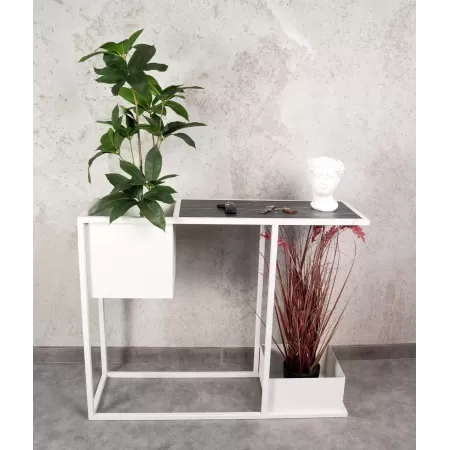 Konsola loftowa z dwiema donicami Verde 100×30 cm – Biała