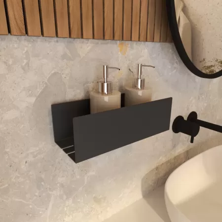Półka łazienkowa SIDE PLUS 25cm – czarna, z wysokimi bokami