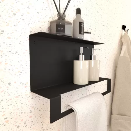 Półka łazienkowa COMBI 40cm, CZARNA - dwie półki, uchwyt na ręczniki