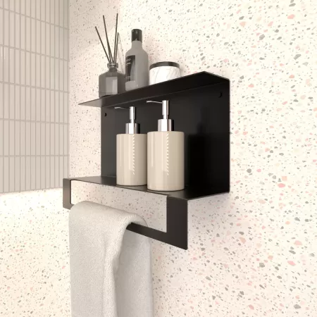 Półka łazienkowa COMBI 40cm, CZARNA - dwie półki, uchwyt na ręczniki