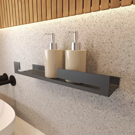 Półka łazienkowa SLIT  40 cm, Czarna z designerską ścianką