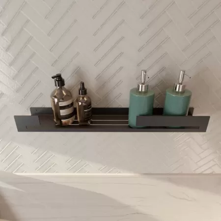 Półka łazienkowa SLIT 50 cm, Czarna z designerską ścianką