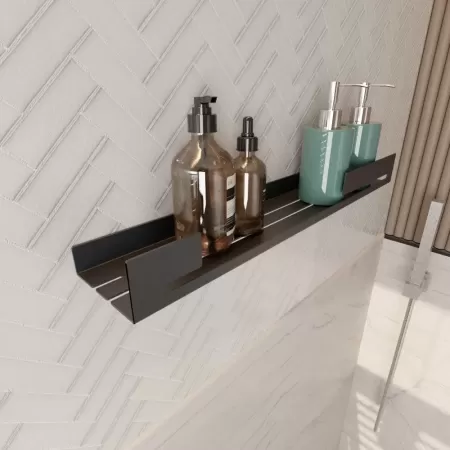 Półka łazienkowa SLIT 50 cm, Czarna z designerską ścianką