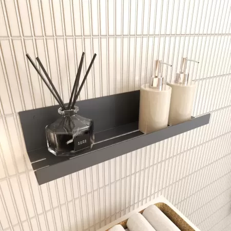 Półka łazienkowa IRONA 25 cm, Czarna z wysoką ścianką wewnętrzną