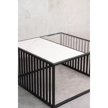 Stolik kawowy loftowy LAMELIS 80 ×80 cm – Czarny | nowoczesny stolik