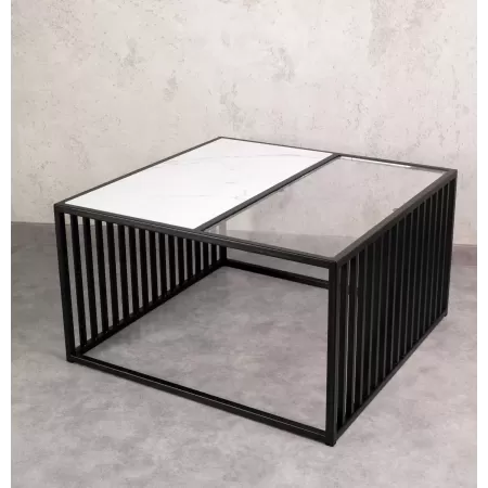 Stolik kawowy loftowy LAMELIS 80 ×80 cm – Czarny | nowoczesny stolik
