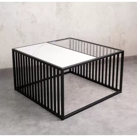 Stolik kawowy loftowy LAMELIS 80 ×80 cm – Czarny | nowoczesny stolik