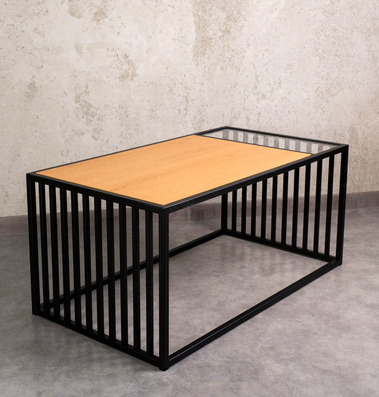 Stolik kawowy loftowy LAMELIS 100×55 cm czarny z blatem Dąb Corbridge