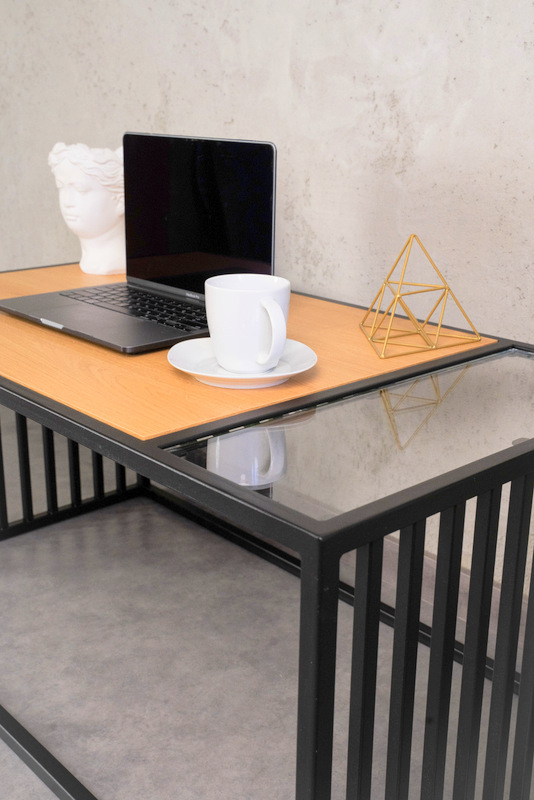 Stolik metal drewno LAMELIS do salonu loftowego