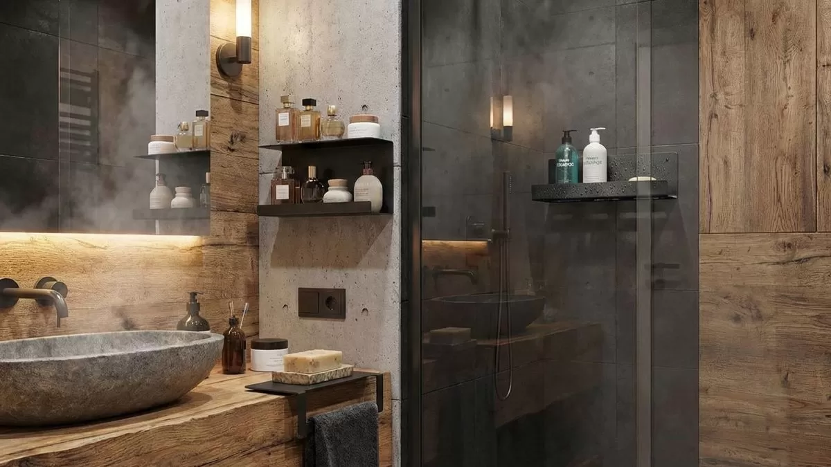 Półki łazienkowe loft – Czarna stal pod prysznicem?